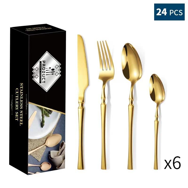 Stainless Steel Tableware 24-piece Set Small Waist Family Western Food Steak Knife, Fork and Spoon Set