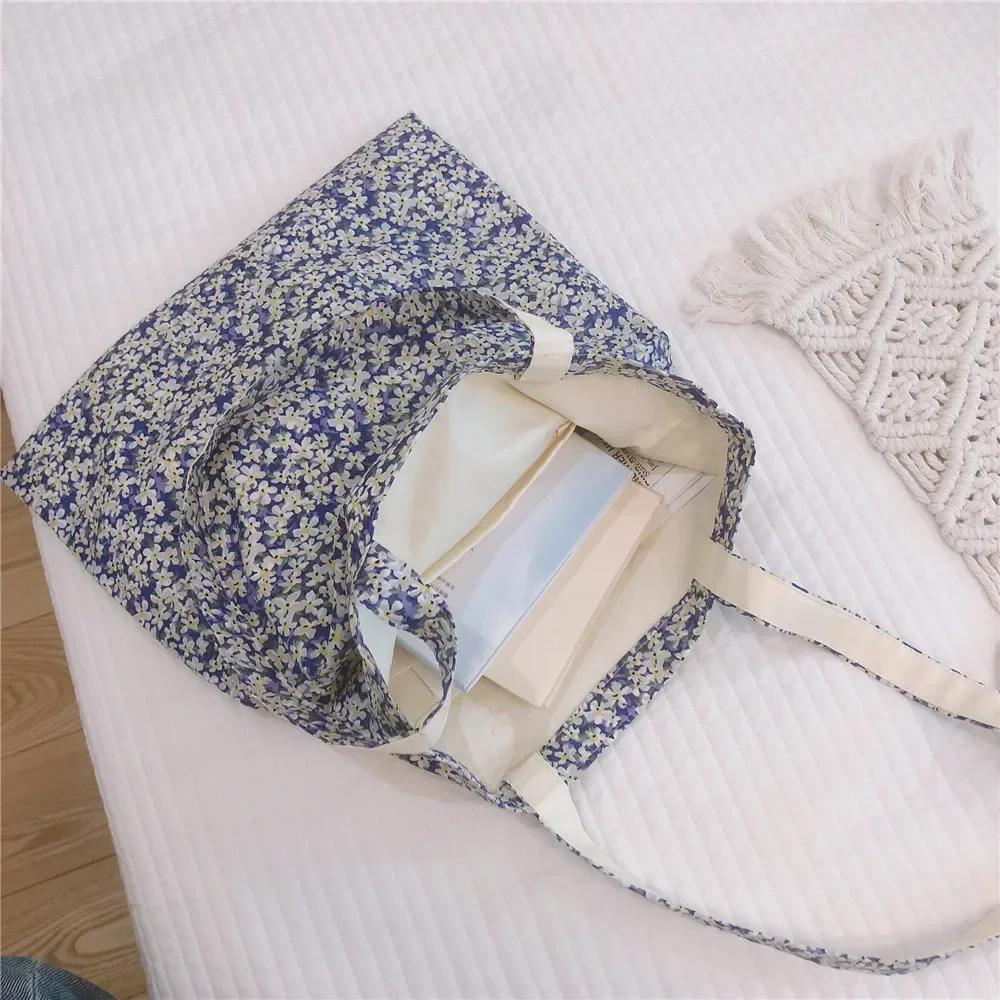 Baumwollblumen Damen Einzel-Umhängetasche Büchertasche Retro Große Kapazität Damen Mädchen Mode Canvas Handtasche Shopper Taschen