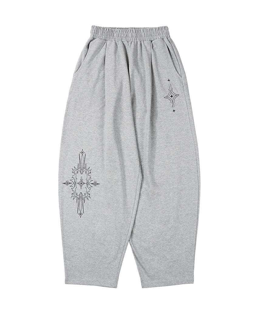 GAKKAI UNIONS One-Pleat Noise Stitch Embroidered Balloon Pants Gray