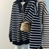 Women's Korean Striped Polo Collar Long Sleeve Sweatshirt - Autumn/Winter Casual Half Zip Top
