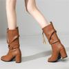 Fashion 2025 High Quality Women's Shoes Belt Buckle High Heels Boots Solid Modern Boats Women Hot Sale Round Toe Zip Mid-Calf Booties