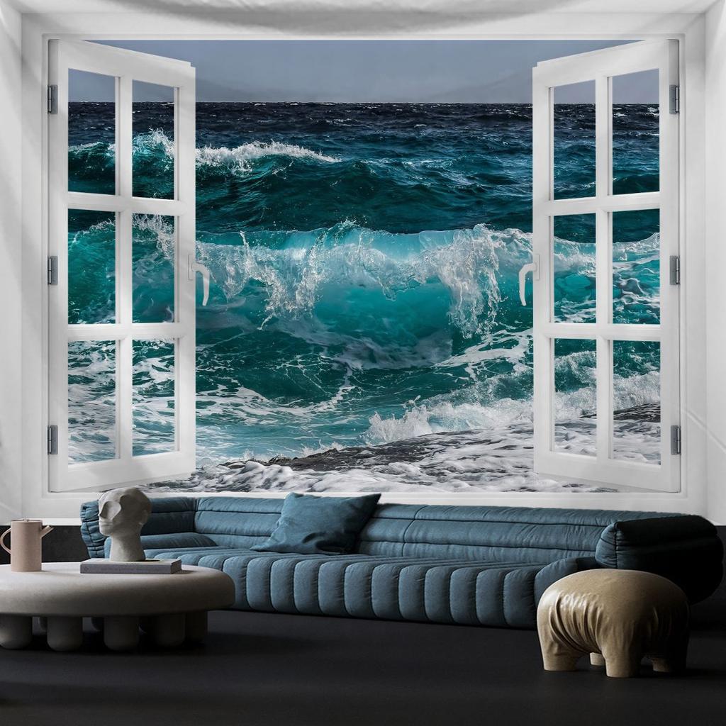 Window View Tapestry for Photography Background Fabric, Room Decorations Digital-printed Polyester Tapestries Living Rooms