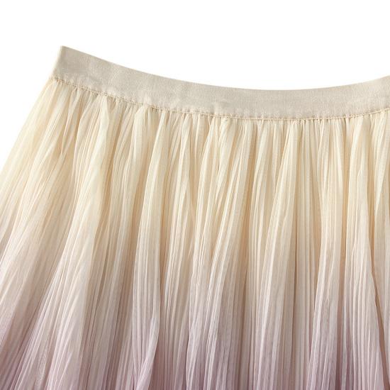 Qooth Falda Midi plisada con gradiente de cintura elástica para mujer falda elegante Reversible de corte a para verano primavera QT2102