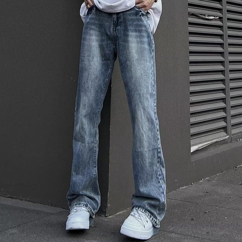 Micro-pull jeans men's spring new trendy brand American retro washed old casual versatile wide-leg pants
