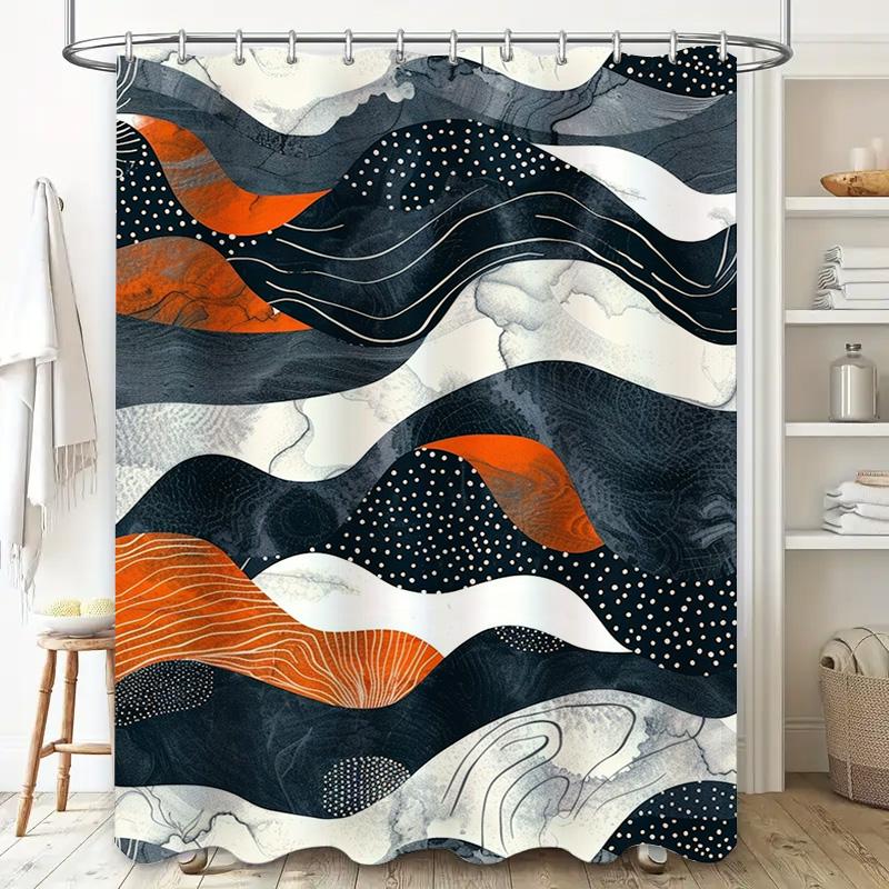 Modern Waves Shower Curtain Waterproof Polyester Bathroom Decor Black Grey White Orange Design for Home Decoration