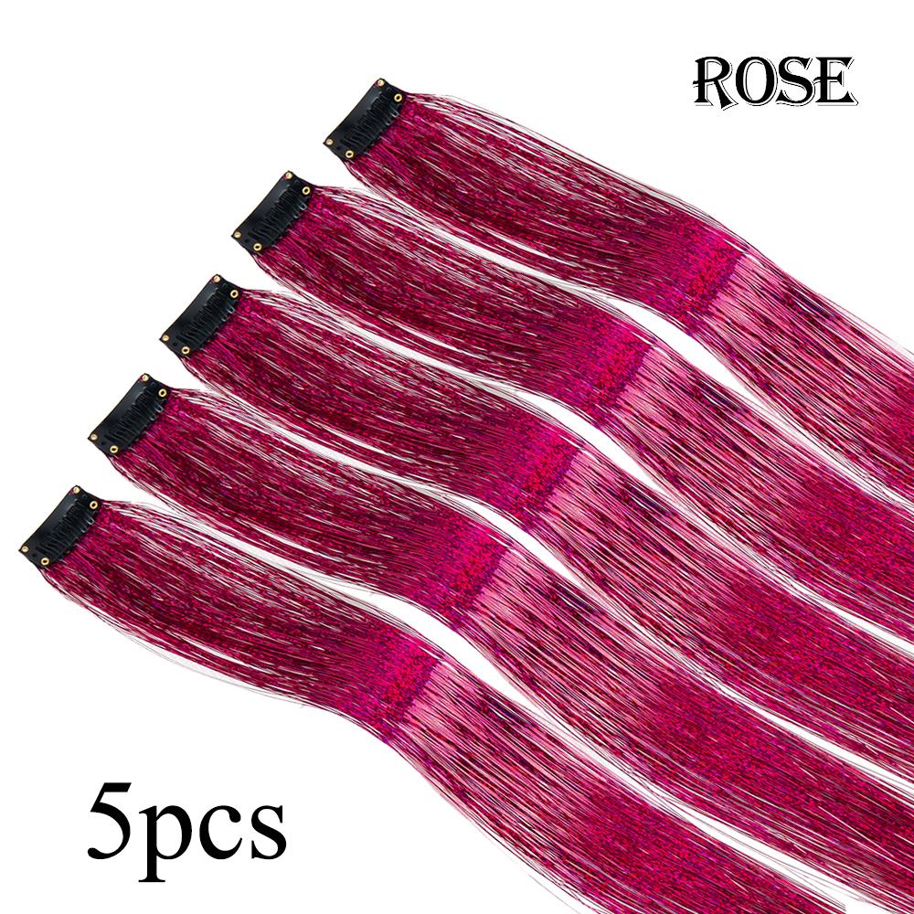 5Pcs/Pack Sparkle Hair Extensions Clip In Rainbow Shiny Sparkle Hair Tinsel Heat Resistant Sparkle Hair Extensions For Braids 19.5inches