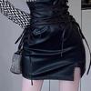 Summer Sexy Club Mini Skirts PU Leather Punk Bandage A-line Black High Waist Pencil Skirt For Women