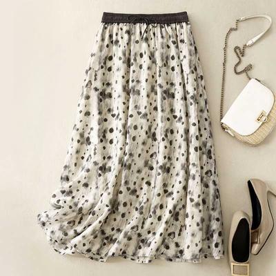 Un Nuevo Estilo de Verano Artístico y Retro Falda Acampanada Estampada de Gran Tamaño con Un Gran Vuelo y Una Falda de Doble Vuelo