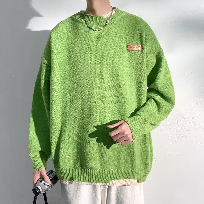 Hong Kong Style Men's Winter Fake Two-Piece Round Neck Sweater - Thick, Loose, Warm Knitwear