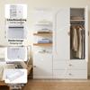 Wardrobe, Multipurpose Cabinet in White/Natural, with Drawers, Clothes Rail and Open Shelf Compartments for Bedroom, Teen Room and Hallway