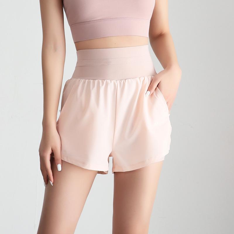 

Шорты для йоги Wuxi Jiu Yi свободного кроя с защитой от просвечивания - Летние повседневные спортивные фитнес, имитация двухслойности Large розовый/серый