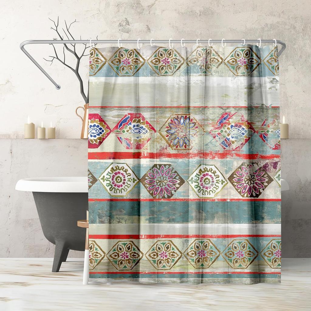 Beach Shower Curtain - Water-Resistant Long Shower Curtain with Coastal Landscape Design - Durable Metal Grommets and 12 Hooks