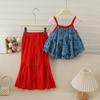 Girls' Summer Vacation Style New Children'S Chiffon Ruffle Top + Flared Pants Set