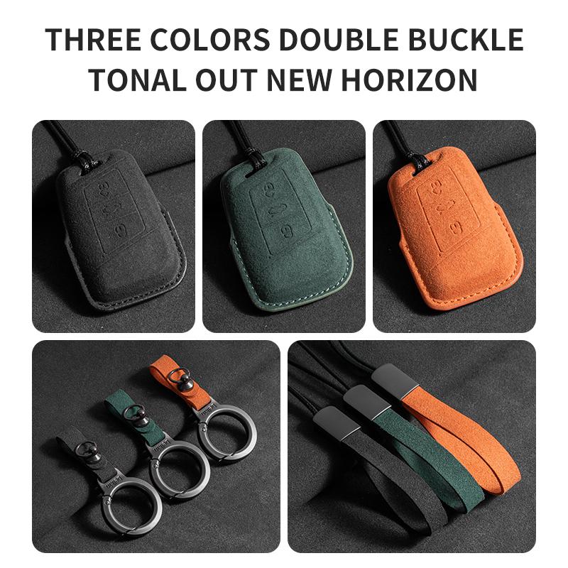Suede Fabric Auto Key Fob Cover Case Remote Keyring Fit For Vw Volkswagen Golf 7 Mk7 Tiguan Mk2 Golf 8 Id.3 Id.4 Mk8 Cupra Fit For Skoda Octavia