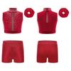 Girls Gymnastics Crop Top Set Sleeveless Mock Neck Keyhole Back Shiny Shorts Headwear Included