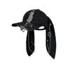 2026 New Y2k Rabbit Ears Denim Ripped Baseball Cap Men and Women Dark Personality Metal Ring Street Trend Adjustable Cosplay Hat
