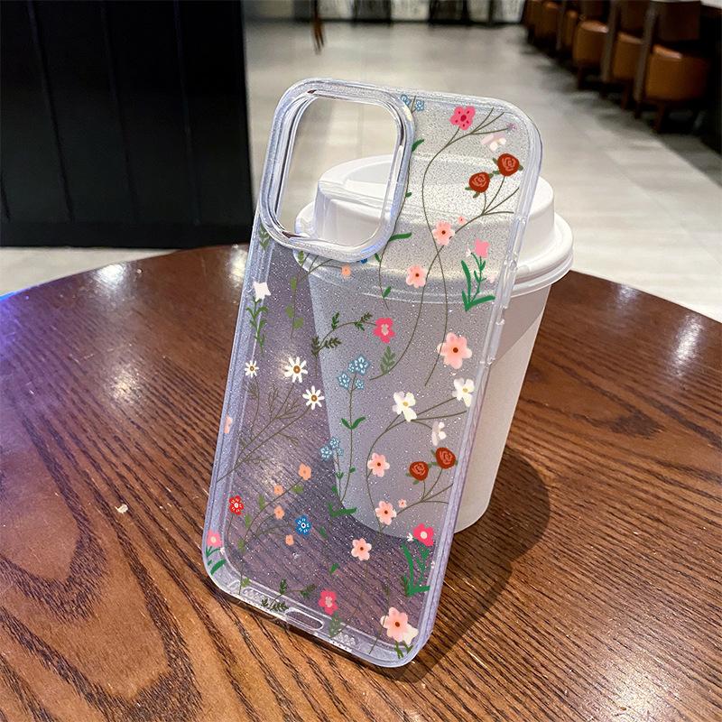 Fresh glitter, small floral summer mobile phone case, Apple 17 transparent anti-drop protective case, iPhone15pm is super beautiful.