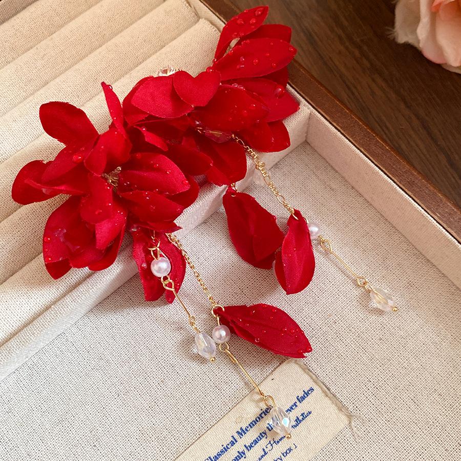 

Summer dopamine silver needle pearl fabric flower stud earrings travel vacation wind photo earrings unique and beautiful earrings