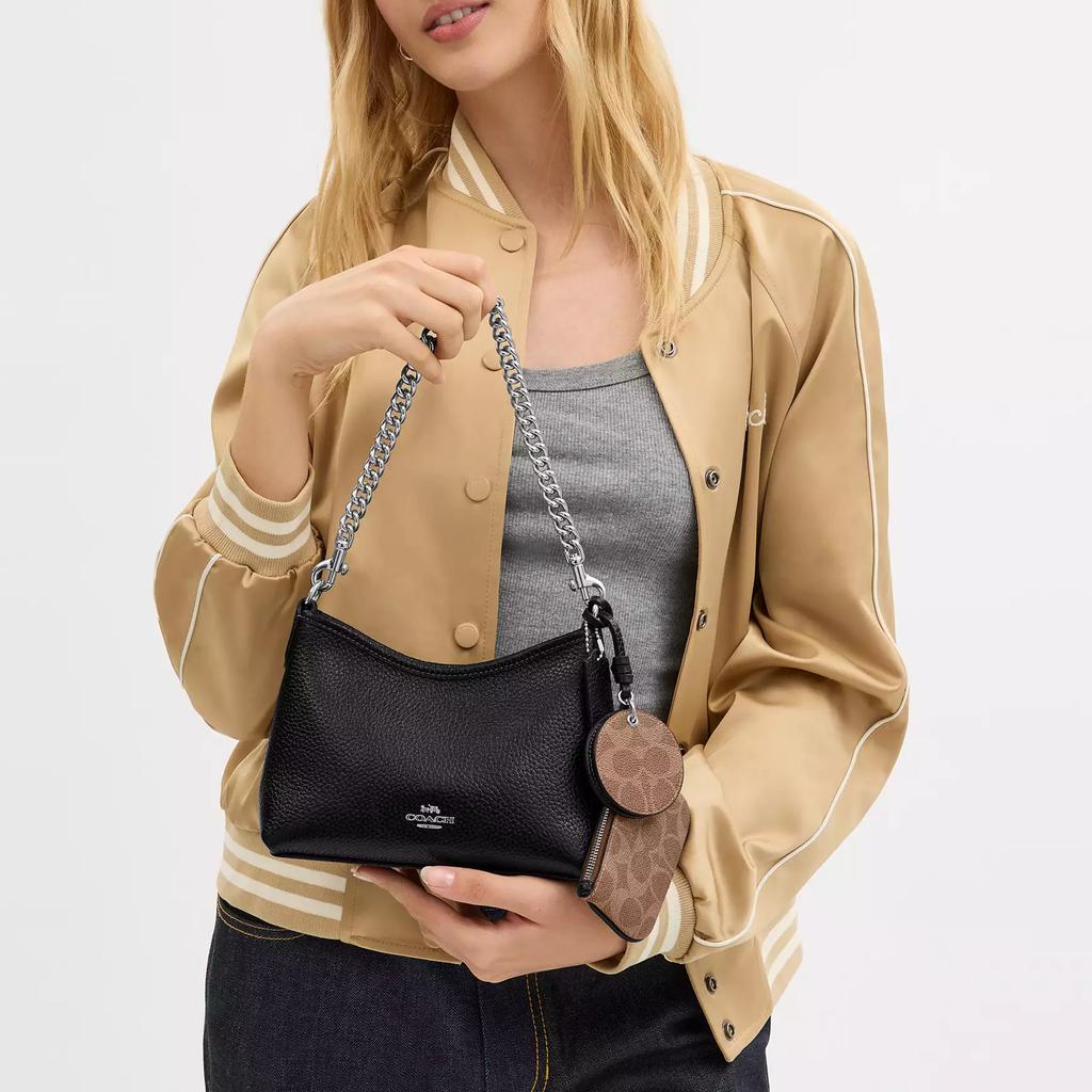 Coach Laurel 19 Metallic Logo Mirror Design Pebble Leather Crossbody Handbag Small Women Handbags Black CBI06-SVS3B