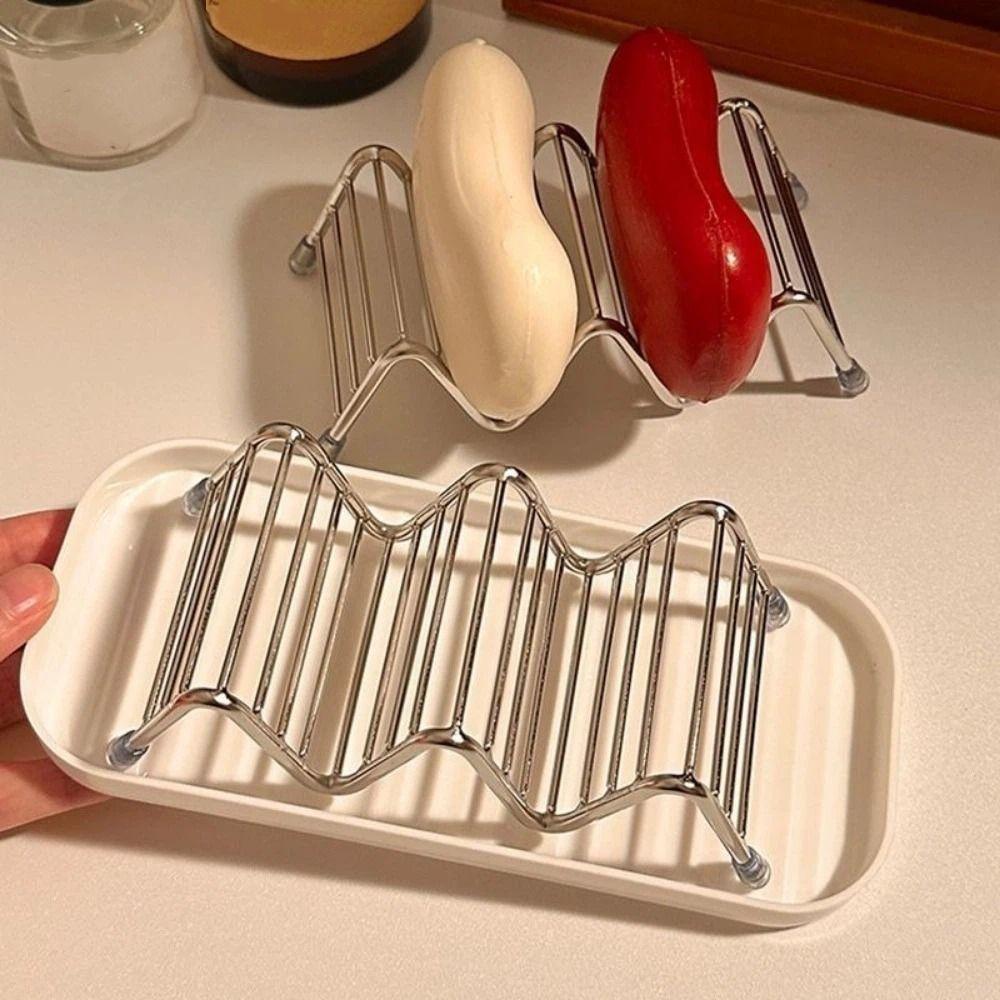 2/3 Grids W Shaped Soap Holder Stainless Steel Space Saving Soap Storage Rack with Drain Tray Moisture-Proof Soap Stand Sink