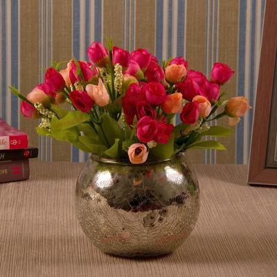 Multicolor Flowers with Mercury Glass Vase for Home Decor Center Table Bedroom Living Room and Office Decoration (Multicolor)