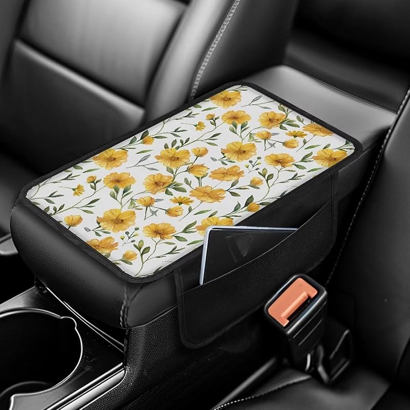 Dreaweet Sea Turtle Car Accessories Center Console Cover Black Car Arm Rest Cover,Car Armrest Box Pad with Pockets,Soft Comfy Arm Rest Cushion Pads