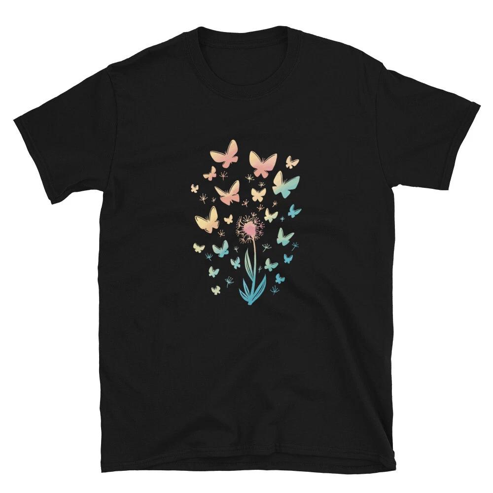 Butterfly Flower Dandelion Watercolor T-Shirt S