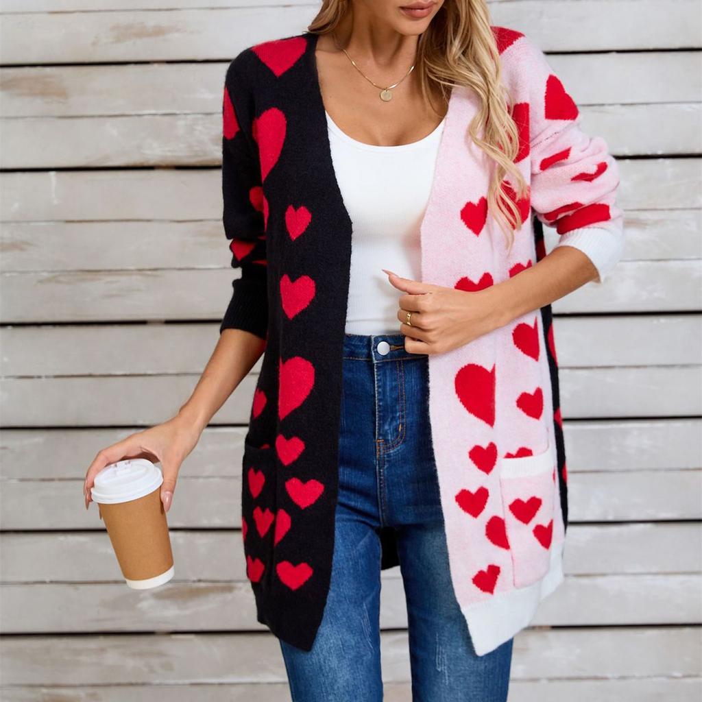 Women's Casual Fashion Cardigan Heart Sweater Knitted Cardigan Bottoming Shirt