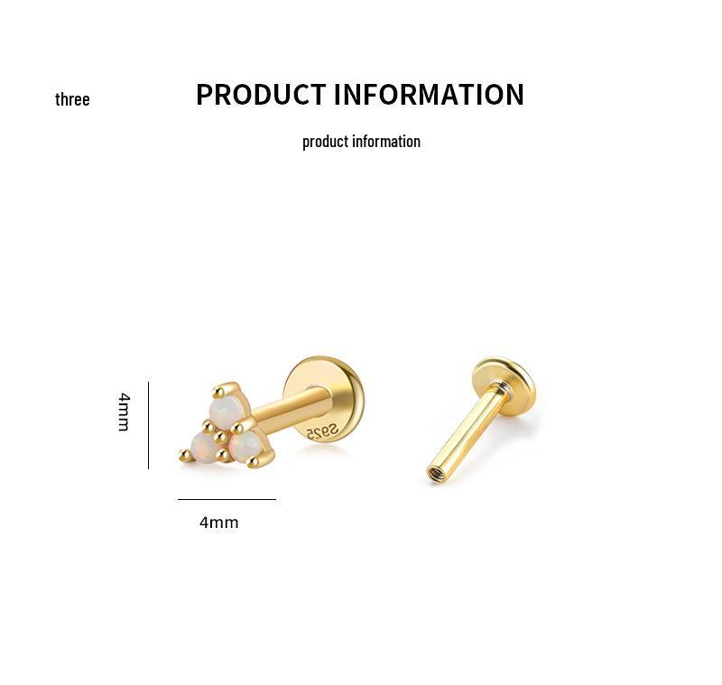 S925 Sterling Silver Opal Threaded Cartilage Stud Earrings for Men and Women