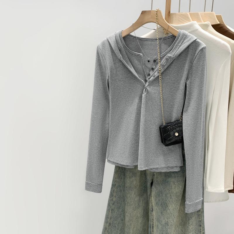 

Korean-Style Layered Hooded T-Shirt for Women – Slimming Autumn/Winter 2025 Collection Medium светло-серый