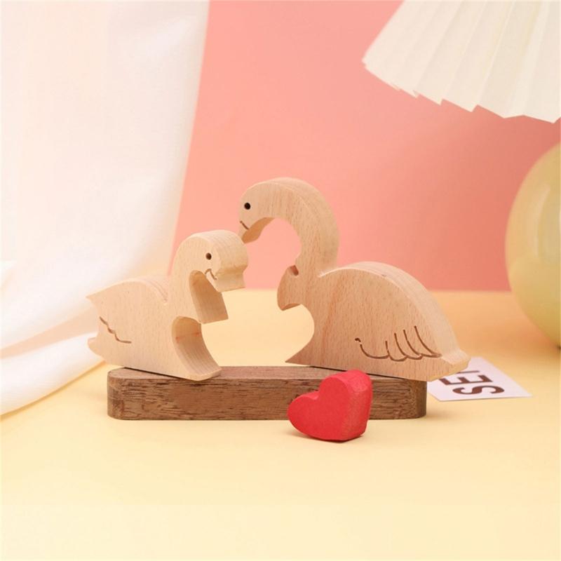 Heart Shaped Wood Sculpture Artworks Unique Couple Puzzle Statue Crafts Figurine Sculpture Ornament