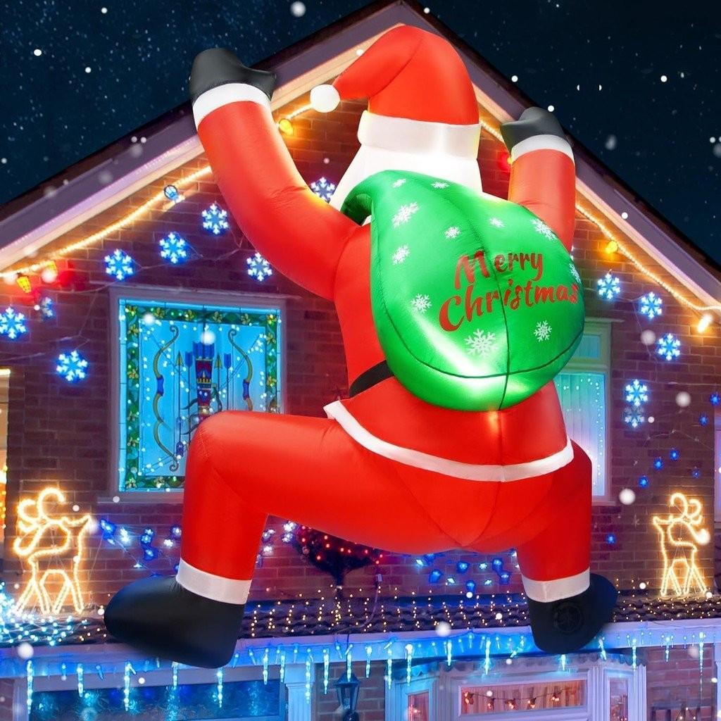 6FT Hanging Santa Outdoor Christmas Roof Yard Inflatables Decoration Climbing Santa Claus Christmas Inflatable Decorations