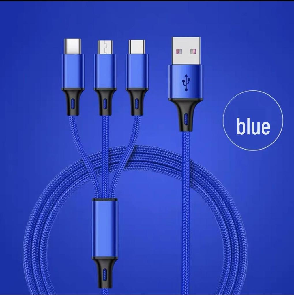 Nylon Braided 3-in-1 Charging Cable for Huawei & Apple with Laser Engraved Logo - Ideal Promotional Gift
