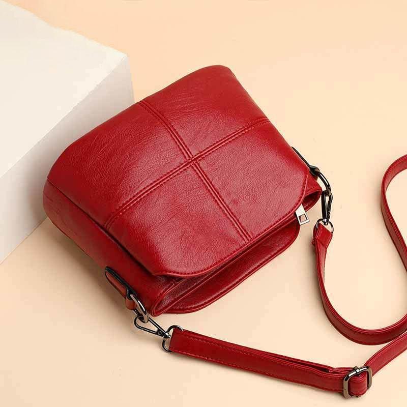 New women's bag fashion bucket bag multi-layer versatile Korean version middle-aged mother bag soft leather women's shoulder bag messenger bag
