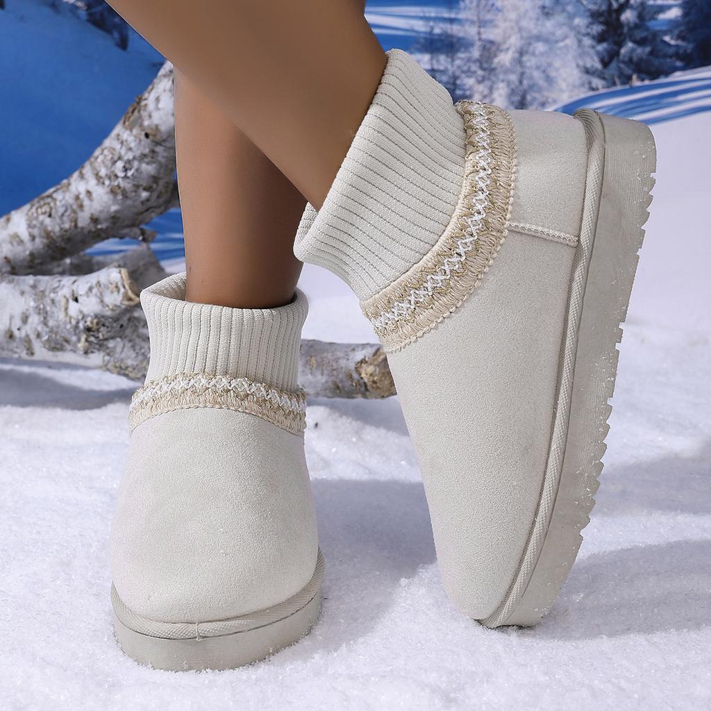 Casual Ethnic Embroidery Snow Boots Women 2025 Soft Thick Bottom Short Plush Snow Boots Winter Warm Knitted Boot Tube Shoes