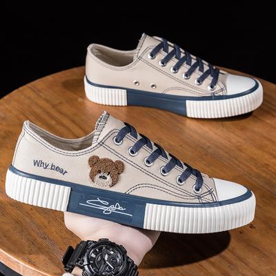 Bear Cartoon Canvas Shoes Low-Top Teenage Student Men'S Shoes Trendy Versatile Soft-Soled Breathable Board Shoes