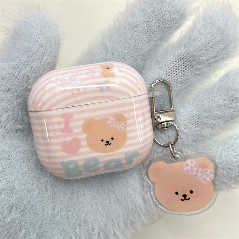 Japan and South Korea Pink Striped English Bear for AirPods 1 /pro1 Earphone Protective Case Cover Second and Third Generation New Models