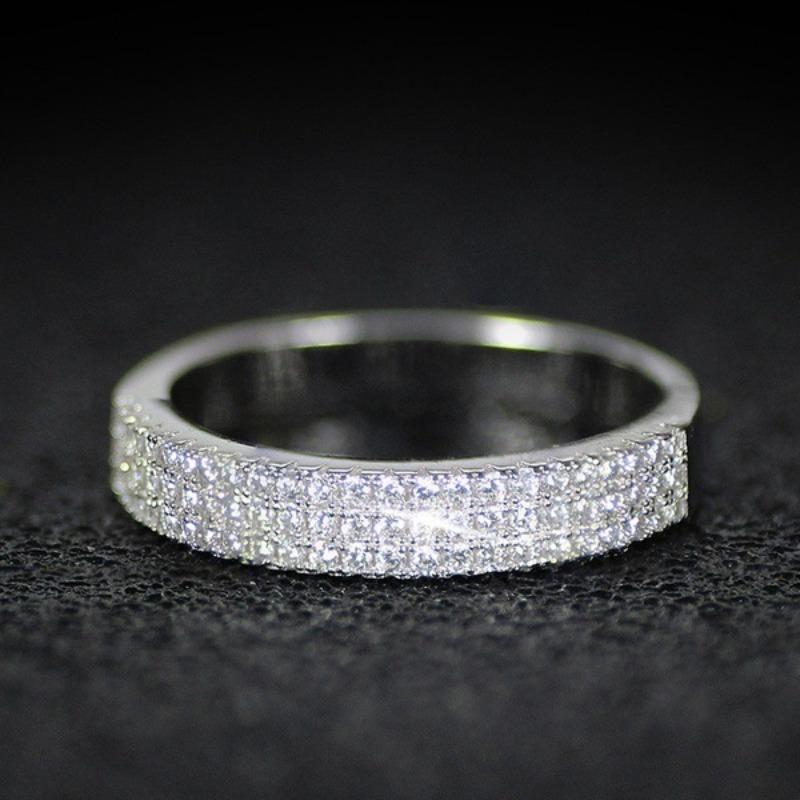New Simple Three Row Diamond Set Jewelry Fashion Bride Princess Ring Women's Hand Jewelry