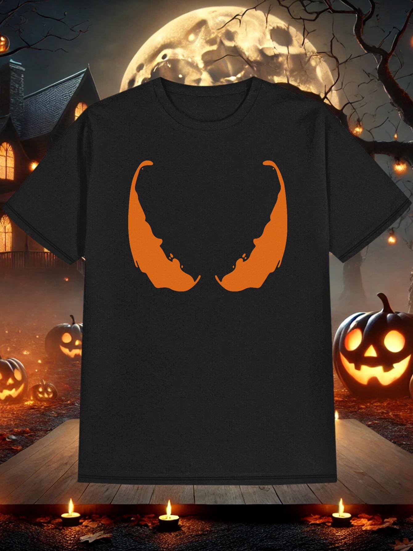 T-shirt Funny Spooky Vampire Bat & Dracula Print - Black & Orange Gothic Design XS