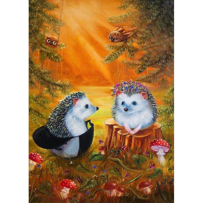 DIY Hedgehog 5D Diamond Painting Full Round Drill Animal Diamond Embroidery Cross Stitch Mosaic Kits Wall Art Home Decor Gift