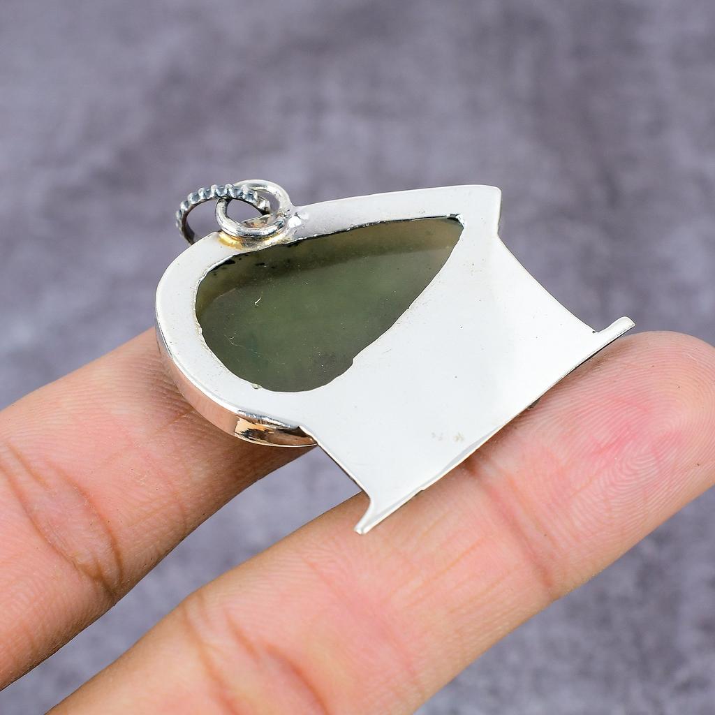 Natürlicher Moosprehnit, Diopsid-Edelstein, 925er Sterlingsilber-Anhänger, 5,7 cm, C6s18