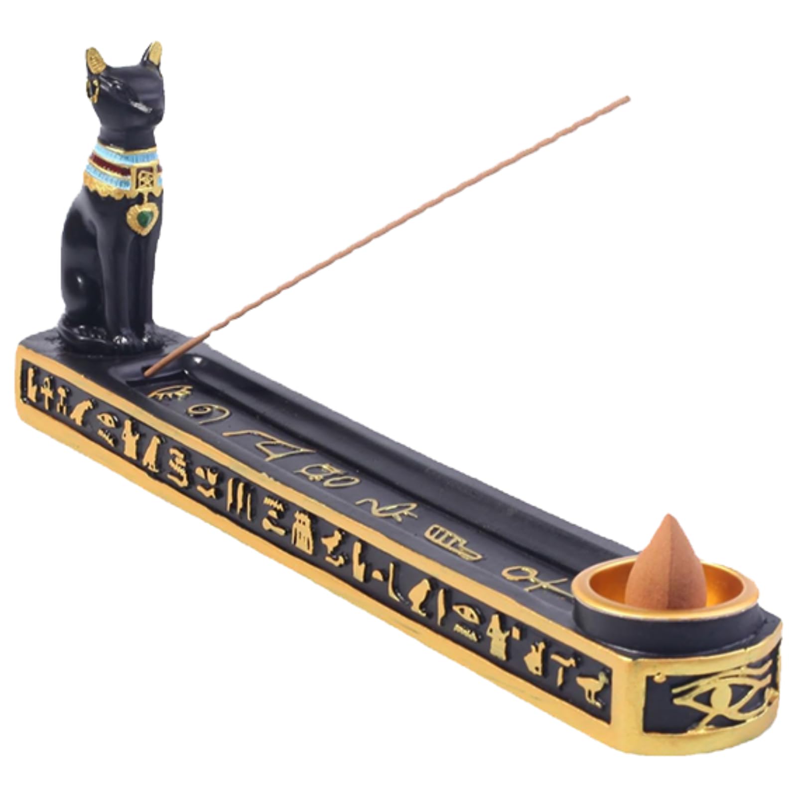 

Aristal Incense Holder [2-in-1 Ash-Prevention Design] Cat-Shaped Incense Holder for Sticks and Cones, Bastet Motif, Egyptian Style