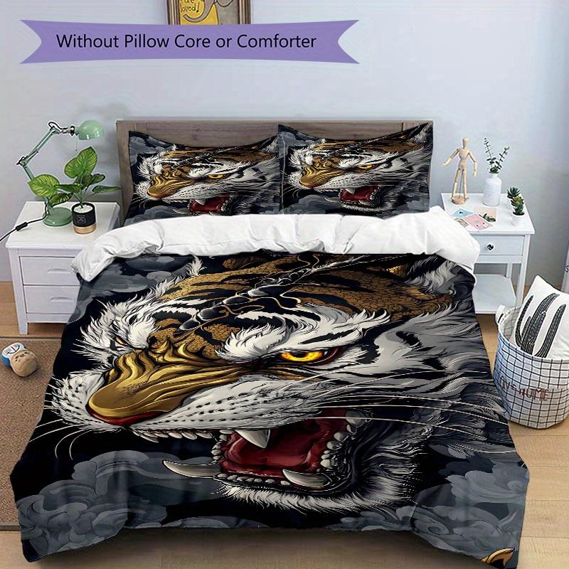 3Pcs Tiger Design Printed Bedding Set, Breathable And Soft,(Includes 1 Duvet Cover And 2 Pillowcases, Quilt Not Included) yy250815205