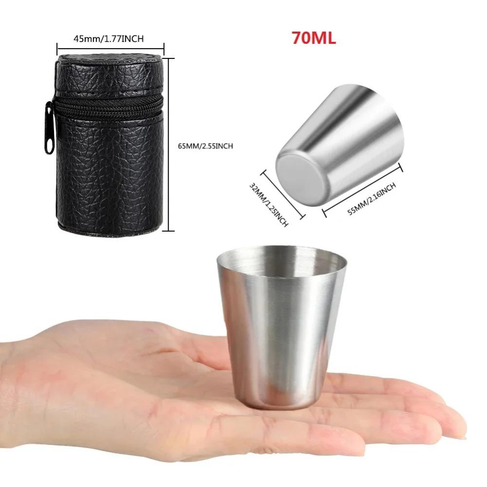 4/6 st set Utomhus Praktiskt Rese Rostfritt Stål Koppar Mini Set Glas För Whisky Vin Med Fodral Bärbara Dryckeskärl 30/70ml