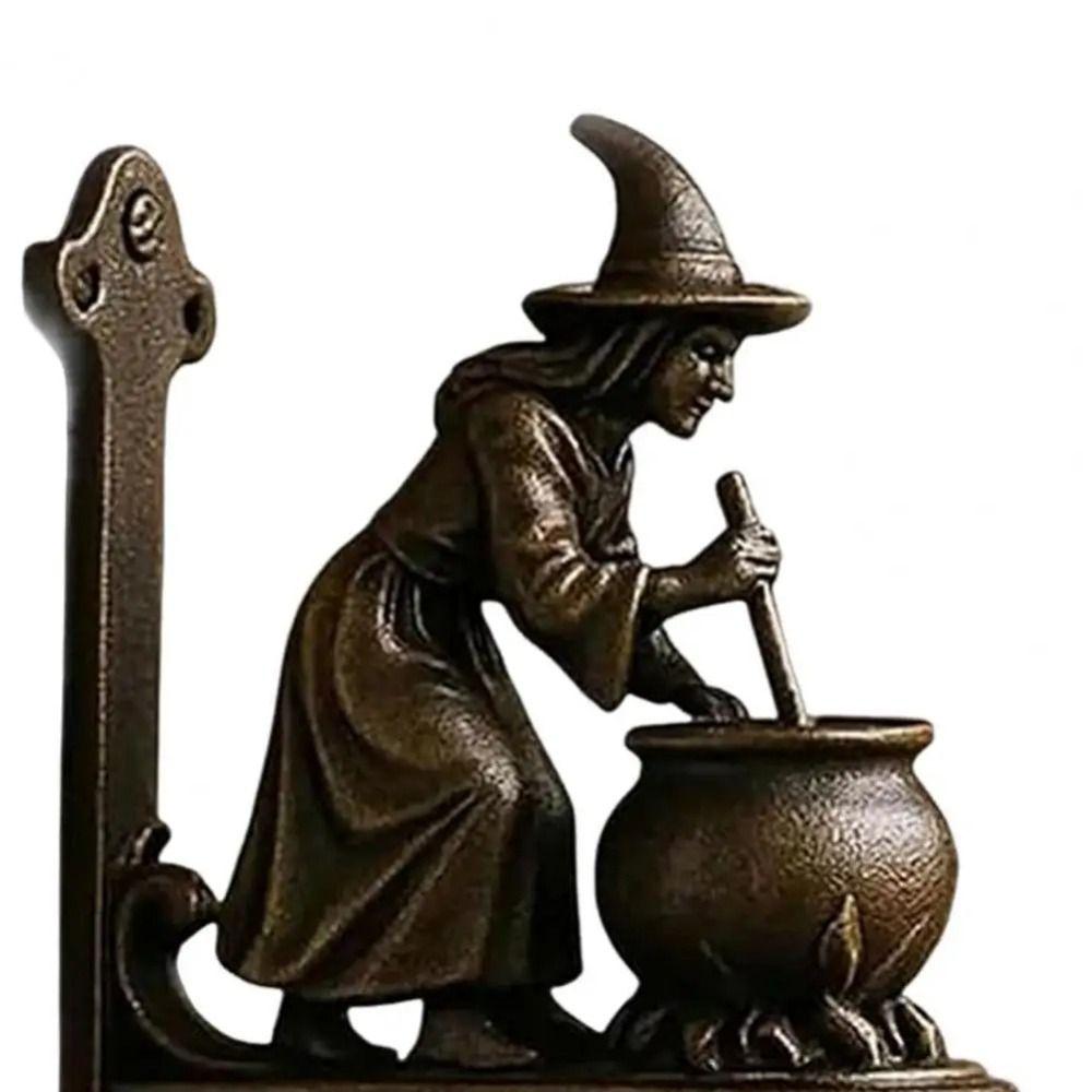 Wall Mount Witch Doorbell Witch on Broom Design Decorative Accessory Cast Iron Door Hanger Bell Welcome Doorbell