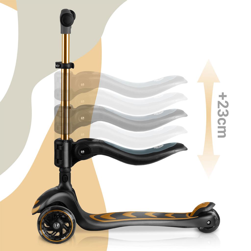 Nukido Flippo Three-Wheeled Scooter For Children With A Balance Seat - Gold