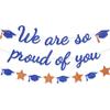 We Are So Proud Of You Banner Graduation Party Decorations Glitter Congratulations Class Grad Ideas Blue Grad Oragne