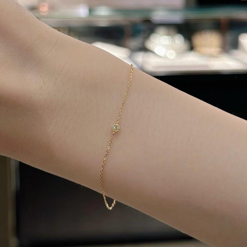 14K Gold-Plated S925 Sterling Silver Mini Zircon Ultra-Thin Bracelet for Women - Japanese Style Gift