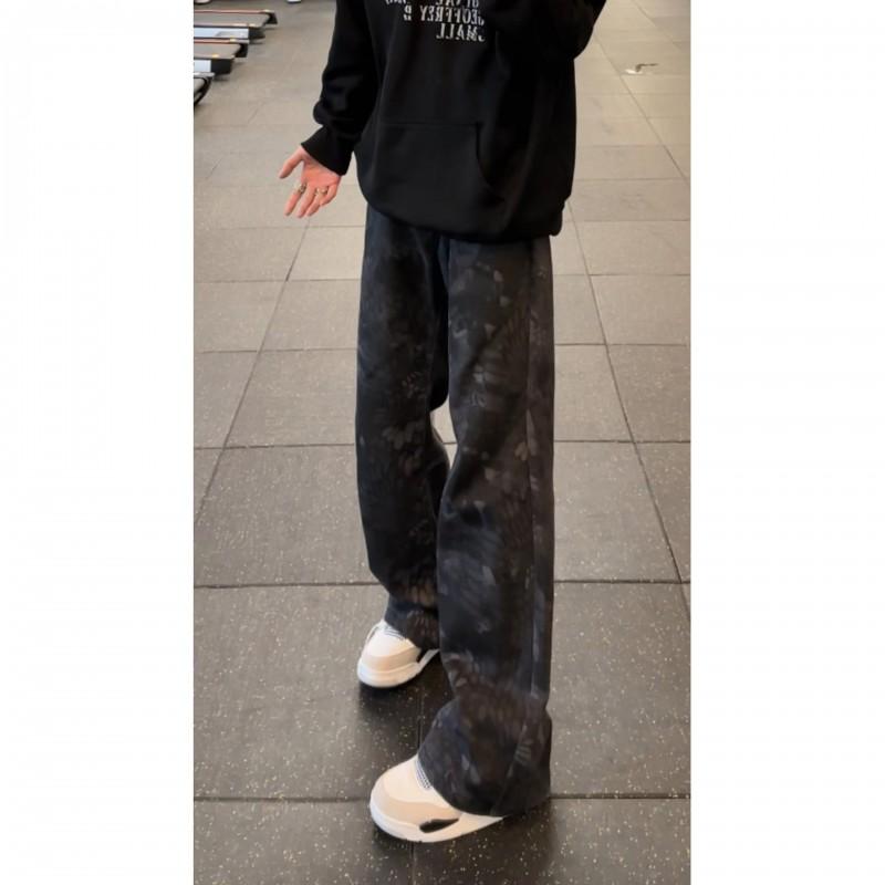 Mens Vintage Camo Flared Jeans Slim Fit Cargo Pants Casual Denim Trousers
