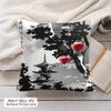 Japanese Pagoda Landscape Cushion Cover Soft Short Plush Pillow Cover Smooth Cozy Texture Aesthetic Cushion Case Home Decor